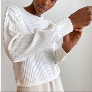 WILFRED FREE Ribbed Pullover Top Long Sleeve Cream White U